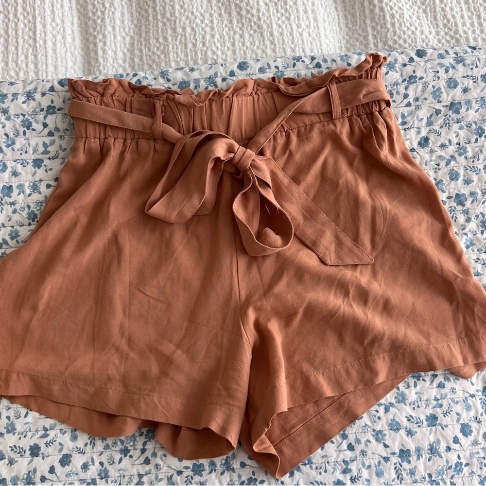 Paper Bag Waist Shorts in Camel